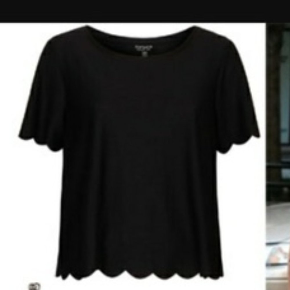 Topshop black scallop tee